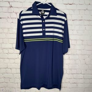 FootJoy Mens Engineer Chest Stripe Polo Shirt Navy White‎ Size M Medium